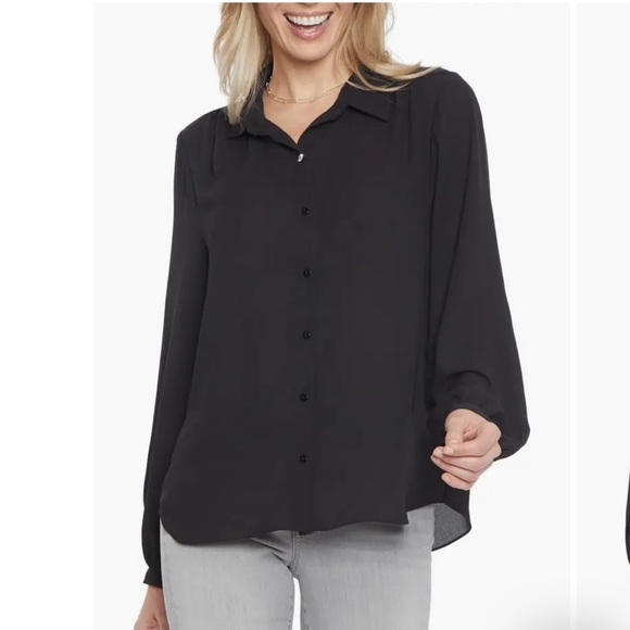 NWT NYDJ Black Modern Blouse Size Large button front - Picture 1 of 5